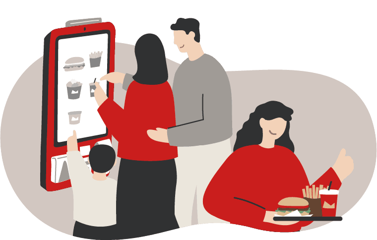 東方美駁二 Kiosk自助點餐機 家庭顧客使用情境插圖