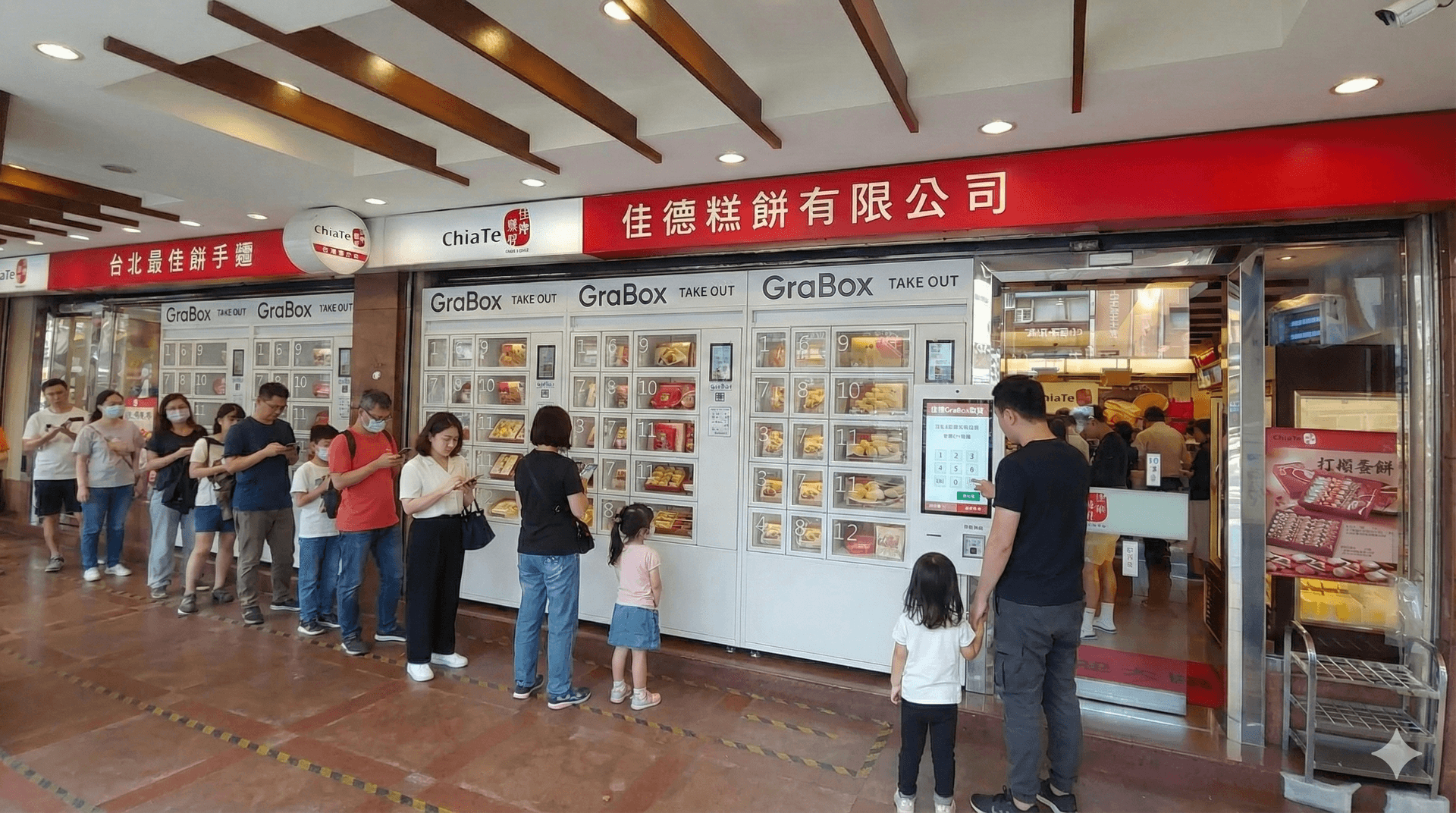 佳德糕餅導入 GraBox 智取櫃 - 消費者排隊取貨場景